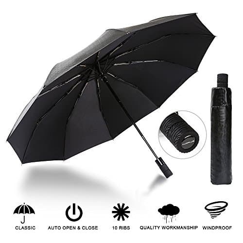 AUOPLUS Compact Travel Umbrella Windproof Large Reinforced Canopy Automatic Folding with 10 Ribs, UV Protection, Auto Open Close