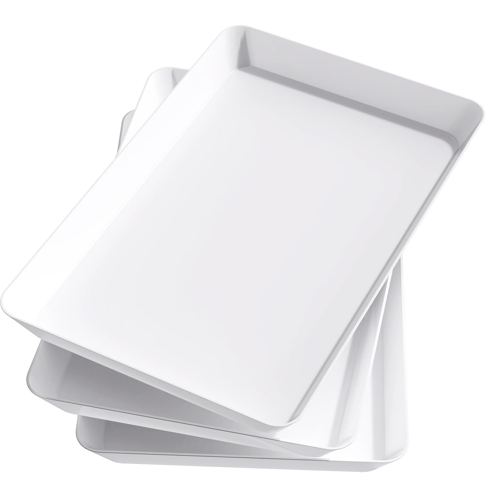 Lifewit Reusable Plastic Serving Tray, 15" x 10" White Platters for Party, Large Tray Dishes for Serving Food, Buffet, Snacks, Fruit, Rectangle, Thanksgiving Christmas Essentials, 3 Sets, BPA Free