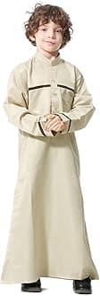 IMEKIS Kids Boys Muslim Thobe Long Sleeve Islamic Arabic Kaftan Robe Middle East Dubai Prayer Outfit with Pocket