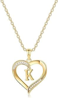 - Heart Initial Necklaces for Women, 14K Gold Plated Cubic Zirconia Heart Pendant Necklace, Dainty Initial Charm Necklace Letter A to Z Jewelry for Women Girls