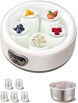 Probiotic Yogurt Maker 36 Hour with Temperature Control, Yogurt Machine with 5 Glass Jars 42 Ozs Multi-Function for Home Organic Yogurt, Cheese, Fruit Wine (Includes glass split cup *5)