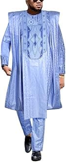 HDTraditional African Clothing for Men Nigerian Man's Agbada Embroidery Bazin Boubou Outfit