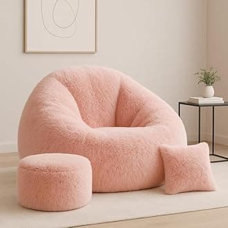 Biggie Bean Bag Chair 4XL with Beans Filled-Cuddle Cloud-Ultra Plush Soft Fur-Crafted for Comfort-Blissful Comfort Bold Style with Free Cushion & Footrest (Matching Color : Fur, Pink)