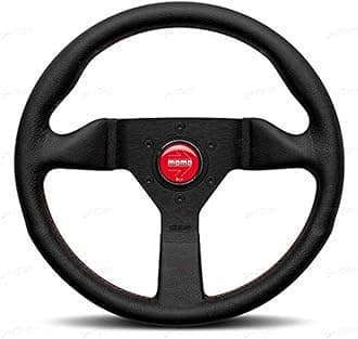 Motorsport Montecarlo Street Steering Wheel, Black Leather Grip, Brushed Black Anodized Spoke, Red Stitch, 320mm