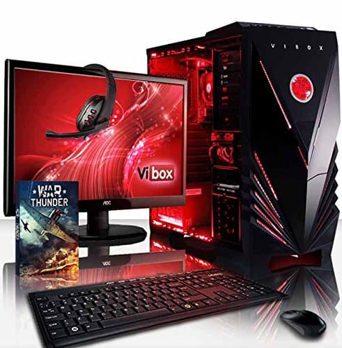 VIBOX Ultra Package 11 - 3.8GHz AMD A8 Quad Core CPU, Desktop PC Computer with Game Bundle, 22" Monitor, Headset, Keyboard & Mouse, Windows 10 OS, Red Internal Lighting and Lifetime Warranty* (3.1GHz (3.8GHz Turbo) Super Fast AMD A8 7600 Quad 4-Core CPU Processor, 8GB DDR3 1600MHz High Speed RAM Memory, 1TB (1000GB) Sata III 7200rpm Hard Drive HDD, 85+ Rated PSU Power Supply, Vibox Commando Red LED Gaming Case, FM2+ Motherboard, DVD-RW)