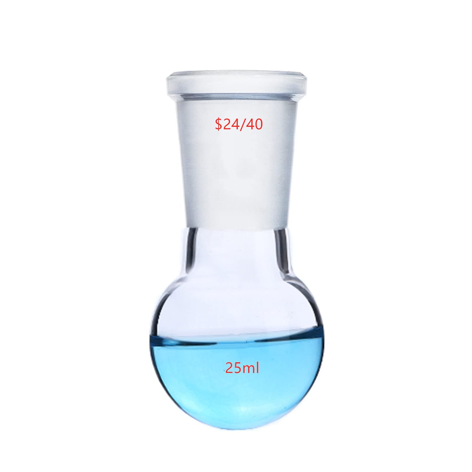 25ml,24/40,Single-Neck,Round Bottom Glass Flask,1 Neck,Lab Boiling Vessel