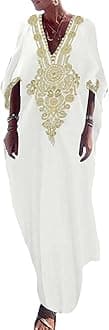 Gold Embroidery Long Kaftan Dresses V Neck Caftan Dress Beach Cover Ups for Women Embroidery
