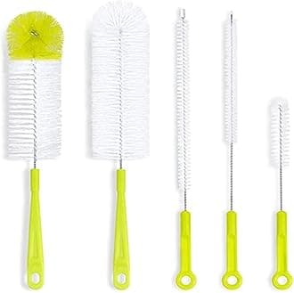 5Pcs Long Handle Cleaning Brush Sets For Narrow-mouth Baby Bottle Sports Water Bottle Glass Tube Cleaner Tools (Green)