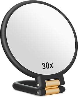 Sifolo 30x Magnifying Mirror, Travel Hand Mirrors with Handle - Double Side Handheld Mirror with 1X 30X Magnification & Adjustable Handle/Stand, Hand Held Foldable Travel Mirror for Makeup(Black)