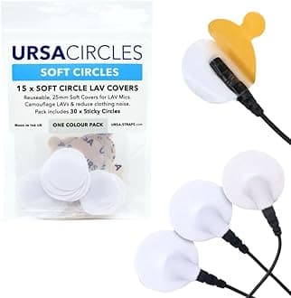 URSA Straps Soft Circles Mic Tape: Reusable Lav Mic Tape Soft Covers | Wind Shield and Camouflage for Lavalier Mics | 15x Soft Lavalier Tape Circles + 30x Stickies | Microphone Tape White