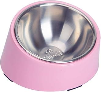 SuperDesign Dog Dishes Cat Dishes Pet Bowls Stainless Steel Serving Stand Slant 15 Degree Makes Meals Easier to Eat, Includes Melamine Stand, Anti-Slip, Removable, Easy to Clean, Dishwasher Safe