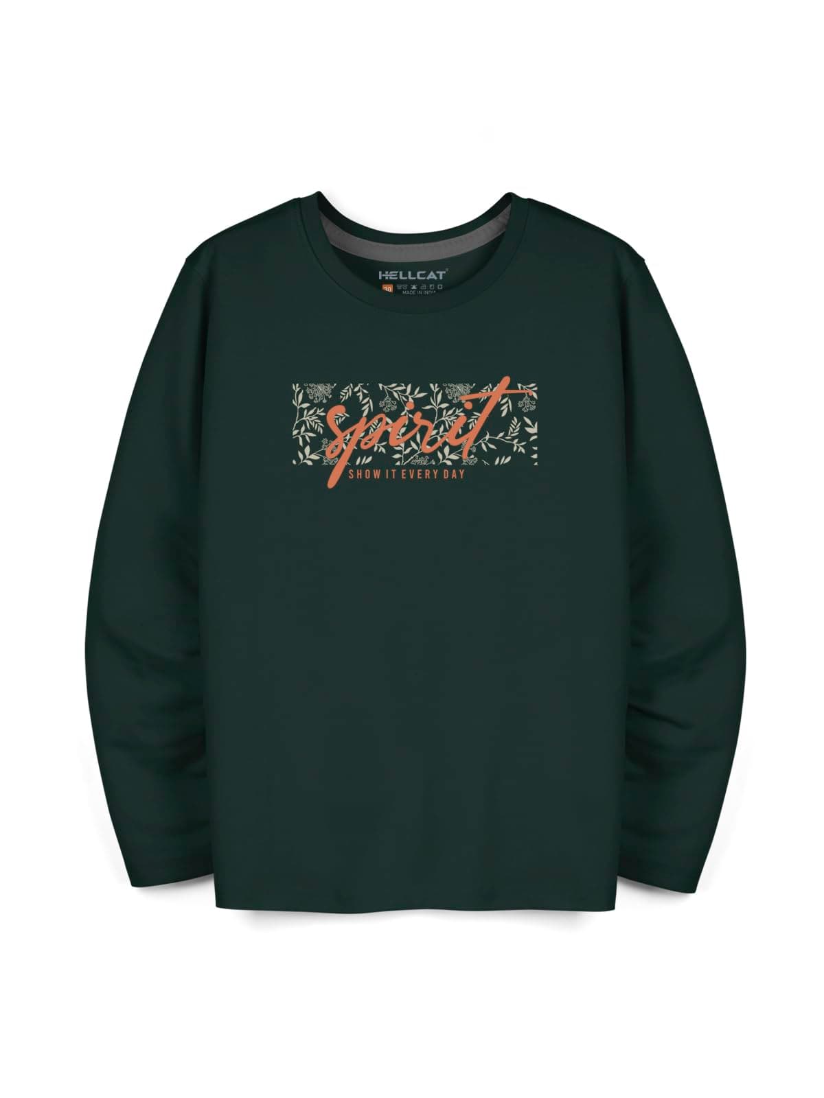 HELLCAT Beige Trendy Graphic Printed Typographic Cotton Blend Round Neck Full Sleeve T-Shirt for Boys