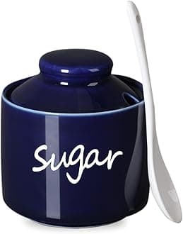 Ceramic Sugar Bowl with Lid and Spoon,Porcelain Sugar Pot,8oz (Navy)
