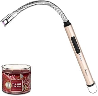 SUPRUS Candle Rechargeable Electric Arc Lighter Stainless Steel Housing & Hanging Hook with 360° Flexible Neck (Champagne Gold)