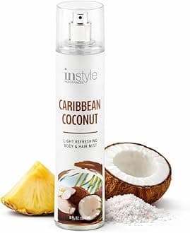 Instyle Fragrances Light Refreshing Body & Hair Mist, Caribbean Coconut, Premium Women’s Body Spray, Infused with Panthenol, CLEAN, Vegan, Paraben-Free, Phthalate-Free, 8 Fluid Ounces