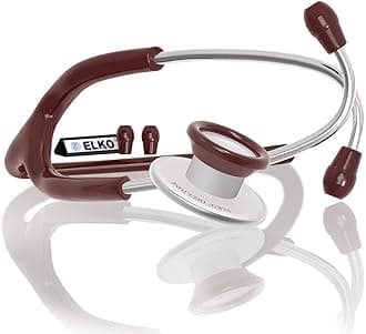 - ELKO EL-130 DECI-TONE Aluminium Head Acoustic Stethoscope For Doctors, Nurses & Medical Students | Dual Head Lightweight Chest Piece With U-Shaped Latex-Free PVC Tubing | Soft Sealing Ear Knobs (Brown)