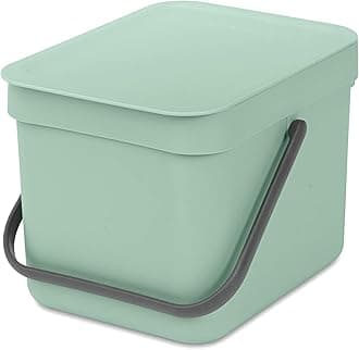 Sort & Go Kitchen Countertop Food Scraps Compost Bin | XS / 1.6 Gal / 6L | Jade Green | Removable Stay-Open Lid, Carry Handle, Easy-Clean Recycling Box | Wall-Mounting Bracket Included