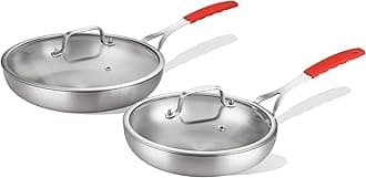 Tri-ply Stainless Steel Frying Pan Set with Lid 8" 10" Induction Skillets Chef's Pan,Pots and Pans Set Kitchen Cookware Frying Pan Set Dishwasher and Oven Safe