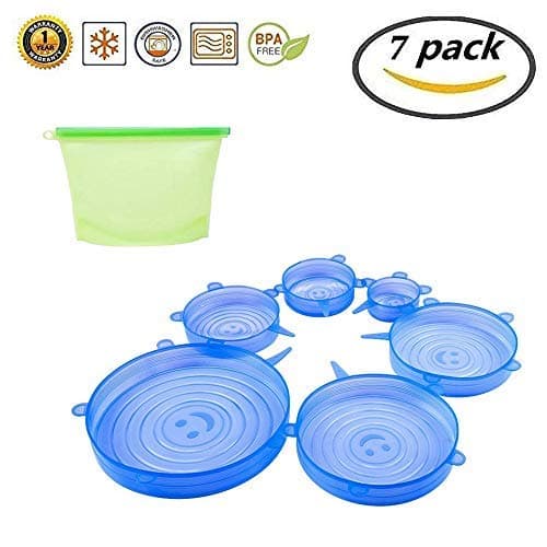 7- Packs,6sizes and 1Free bag, Multi Purpose 10x Stretchable and Durable,6 SIZE Silicone Reusable Stretch Lid-Bowl Food Covers,1 FREE Bag,The Convenient Storage Saver,Without Plastic Wrap