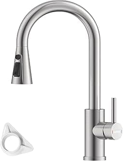 Kitchen Mixer Tap with Pull Out Spray, SUS304 Stainless Steel Sink Mixer, Single Lever Sink Tap, High Arc 360° Swivel 3 Spray Modes Kitchen Faucet Brushed Steel