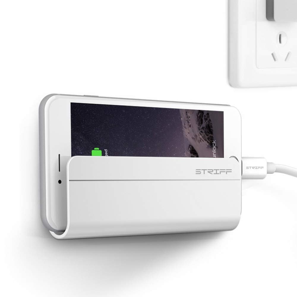 STRIFF Wall Mount Phone Holder with Adhesive Strips, Charging Holder Compatible with iPhone, Smartphone and Mini Tablet(Pack of 1)