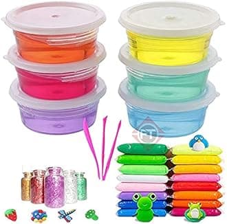Firstly T DIY Multicolor Scented Magical Slimy Slime Gel Jelly Set Kit Air Dry Magic Crystal Clay Putty Toy Kit for Girls Boys Kids Slime with Glitter | Charms | Glitter Set (6 Slime+ 12 Clay)