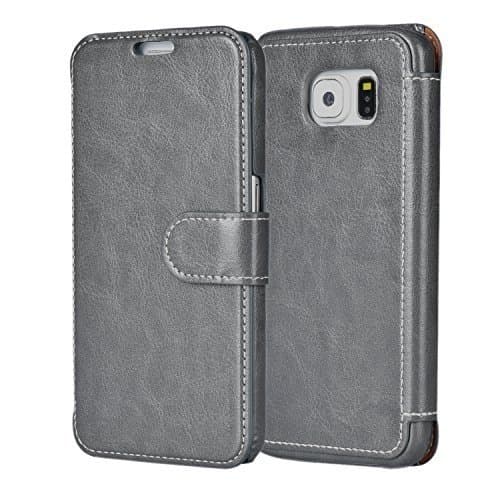 S7 Case,Samsung Galaxy S7 Wallet Case, Tisuns [Layered Dandy] - [Ultra Slim][Wallet Case] - Leather Flip Cover with Credit Card Slot for Galaxy S7 Case - G9300/G9308 CASE (Gray)