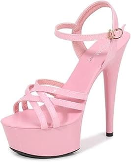 YekgfuD Shoes Women Stiletto Sandals Striptease Walking Show Sandals Model High-Heeled Shoes Sandals Platform Wedding Shoes Female New Heel Height 15Cm/5.9In