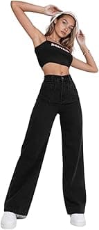 KOTTY Women’s High Waist Denim Jeans | Straight, Relaxed & Wide Leg Fit | Light Blue, Dark Blue & Black | Casual Regular Length Fashion Wear