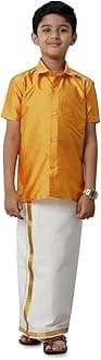 RAMRAJ COTTON Boys Silk Cotton Shirt with Adjustable Dhoti