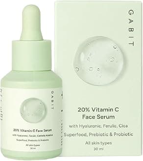 - Gabit 20% Vitamin C Face Serum for Glowing Skin | Brightening Serum for Dark Spots, Dull Skin, Tanned Skin | Improves Wrinkles | Hyaluronic, Ferulic, CiCa, Prebiotic, Probiotic | Oil & PEG free |30 ml