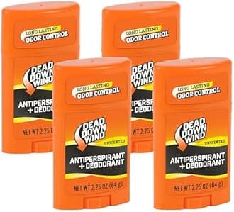 Dead Down Wind Men’s Antiperspirant Deodorant Stick | 2.25 Ounce | Unscented, Long Lasting, Chemical & Organic Odor Eliminator, Safe for Sensitive Skin | Hunting Accessories (Pack of 4)