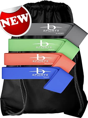 StripedBlue 4 Loop Fitness Bands Stretch Exercise Set with Black Gym Bag - Get Free Ebook
