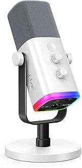 XLR/USB Dynamic Microphone for Gaming, PC Computer Mic with RGB Lights, Gain Knob, Mute Button, Monitoring Jack, Gamer Mic for Podcasting, Recording Video Creation-AmpliGame AM8 White