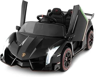 OLAKIDS Kids Ride On Car, 12V 4WD Licensed Lamborghini Veneno Electric Vehicle with Remote Control, Toddlers Battery Powered Toy Gift with 2 Speeds, Rocking Mode, Music, USB, MP3 (Black)