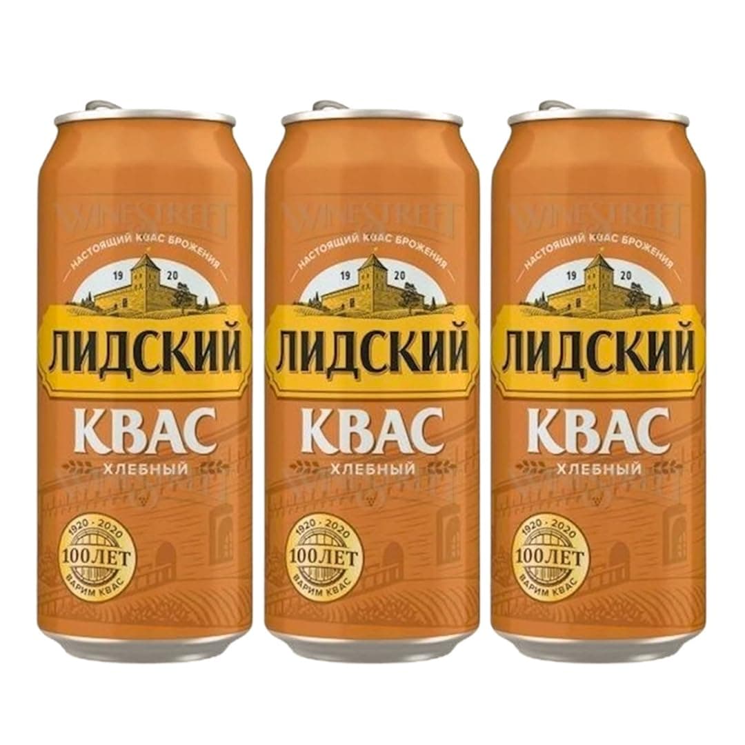 LIDSKI Bread Kvass - Imported Rye Bread Soft Drink (Pack of 3) - Authentic Eastern European Naturally Fermented Kvass - Kvass Drink with Natural Carbonation & Probiotics - 0.5L / 16.91 Fl oz