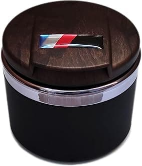 Car Ashtray Designed for BMW 1/3/5/7 Series and X1/X3/X5/X6, with LED Light and Lid, Detachable and Portable (Wood Grain)