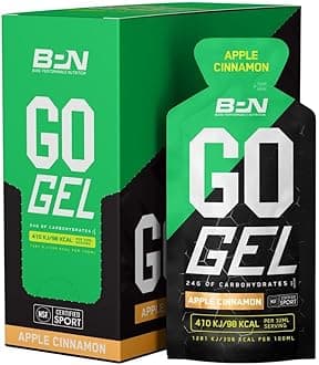 BPN Go Gel, Vegan + Gluten Free Running Gel with 24g of Carbohydrates & 100 Calories per Pack, 10 Single-Serving, Apple Cinnamon