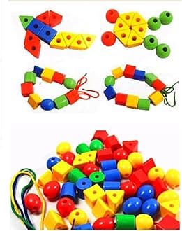 Intra Kids Preschool Beads for Kids -Beads Play with Laces Geometric Shapes - 30pc