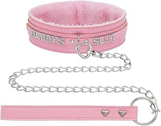paloli Pink Fluffy Choker Necklace for Women Punk Leash Neck Choker Collar Gothic Rock Jewelries