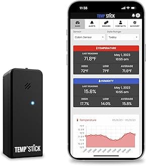 Temp Stick Wireless Temperature Sensor + 24/7 Monitoring, Alerts & Unlimited Historical Data. Connects Directly to WiFi. Free iPhone and Android Apps. Check-In From Anywhere! - Black