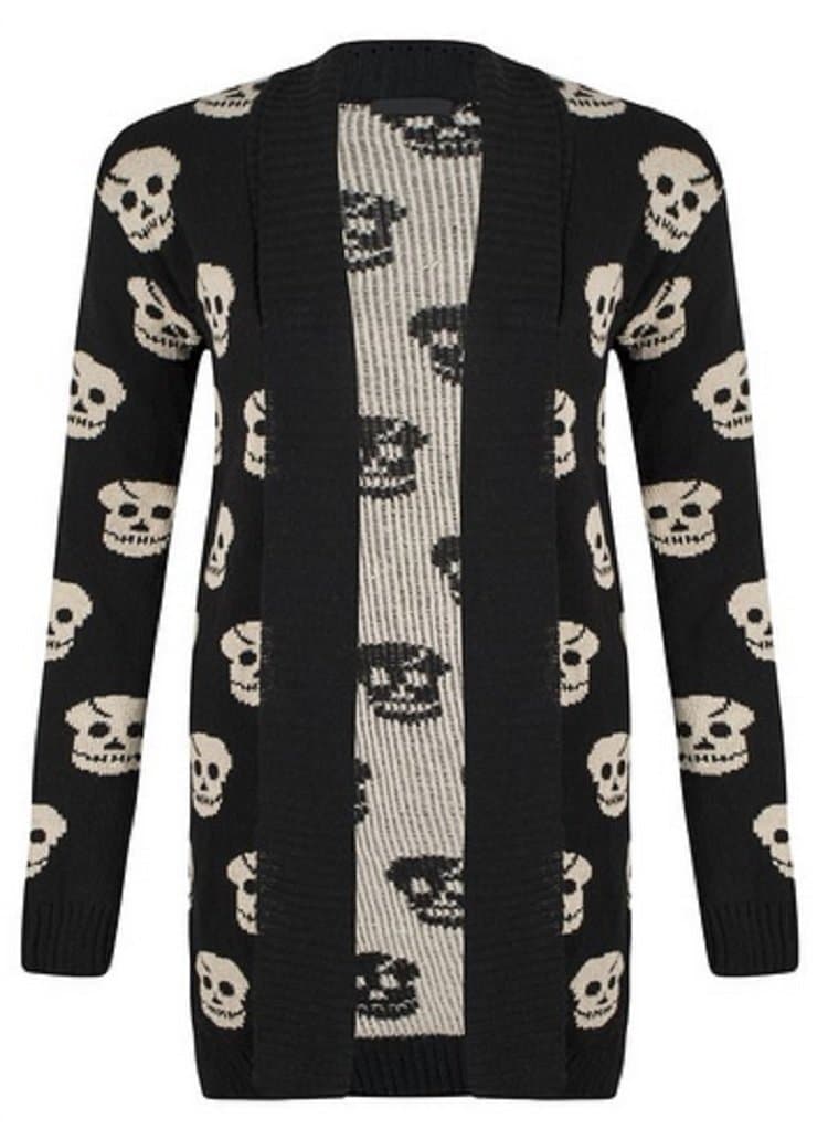 SugerDiva Skull Print Open Knitted Cardigan