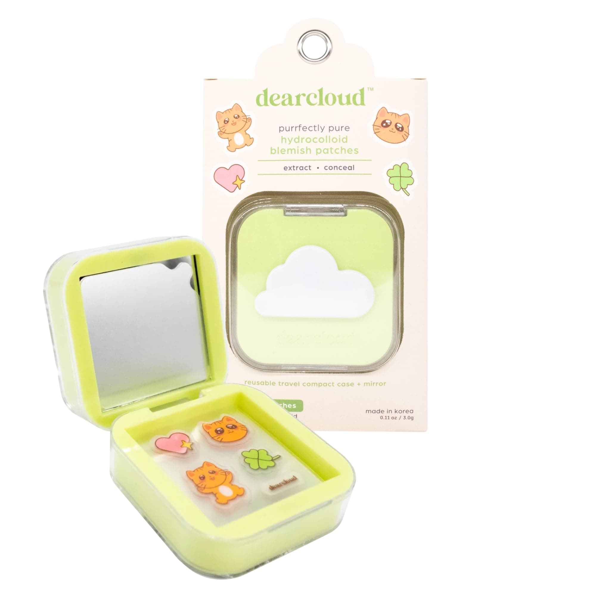 dearcloud Hydrocolloid Blemish Patches - 24 Count & Compact Case - Pimple Patches for Face, Acne Spot Treatment With Niacinamide & Salicylic Acid (Purrfectly Pure)