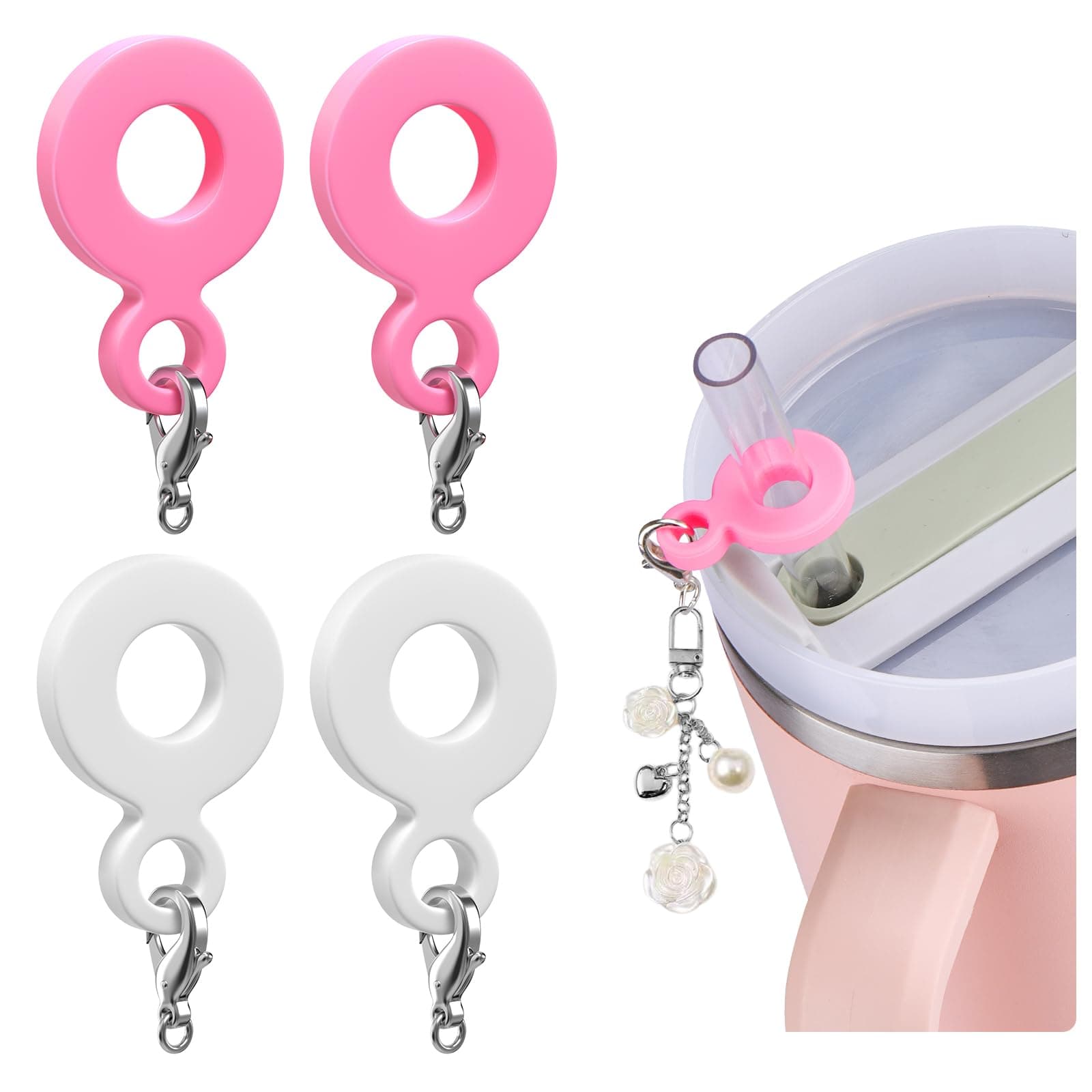 Mity Rain 4PCS Straw Charm Adapters for Stanley, Straw Adapters Silicone For stanley Straw Dangle Charm, Designed For Stanley 14oz 30 oz 40 oz Tumbler Accessories