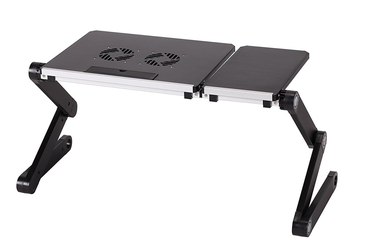 Bramley Power Extra Wide Folding Laptop Table Desk Tray Stand with Mouse Pad and Cooling Fans (Black)