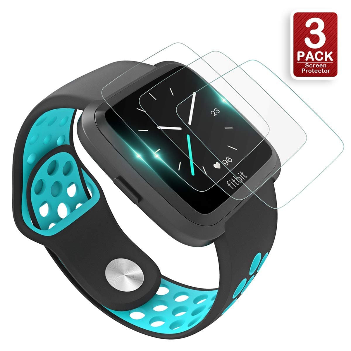 KAERSI Screen Protector for Fitbit Versa Smartwatch, 9H Hardness/Crystal Clear/Scratch Resist/No-Bubble/Waterproof, Tempered Glass Screen Protector(Not Fit Versa 2)
