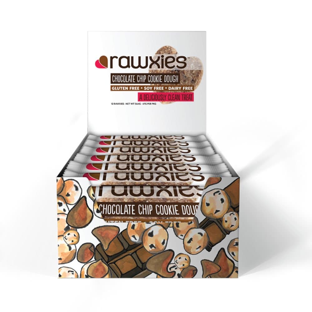 Rawxies Nutritious Gourmet Cookie Snack Bars, Chocolate Chip Cookie Dough, Gluten Free, Vegan, Box of 12 Healthy Cookies