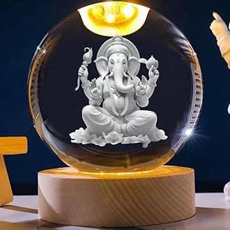 MACVL5 Lord Ganesh Ji Crystal Ball Night Light | Transparent Crystal Lord Ganesha Idol for Home, Office & Hotel