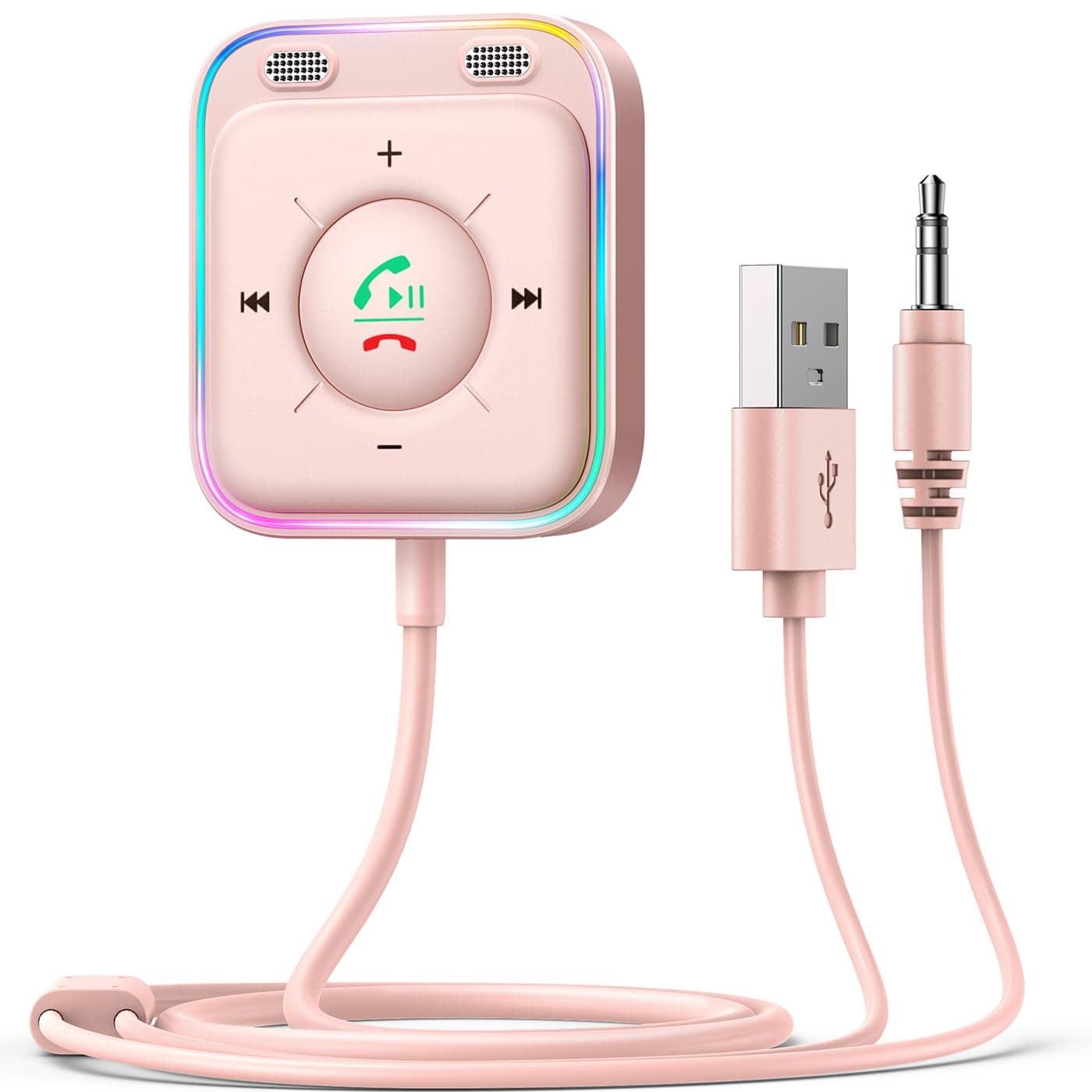 Bluetooth 5.4 Receiver for Car, AUX Bluetooth Car Adapter, 3.5mm Wireless Audio Receiver for Home Stereo/Wired Headphones, Hands-Free Call, Noise Cancelling, Pink