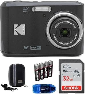 KODAK Pixpro FZ45 Digital Camera Bundle, Includes: SanDisk 32GB Memory Card, Spare Batteries, Hard Shell Camera Case and Card Reader (5 Items) (Black)